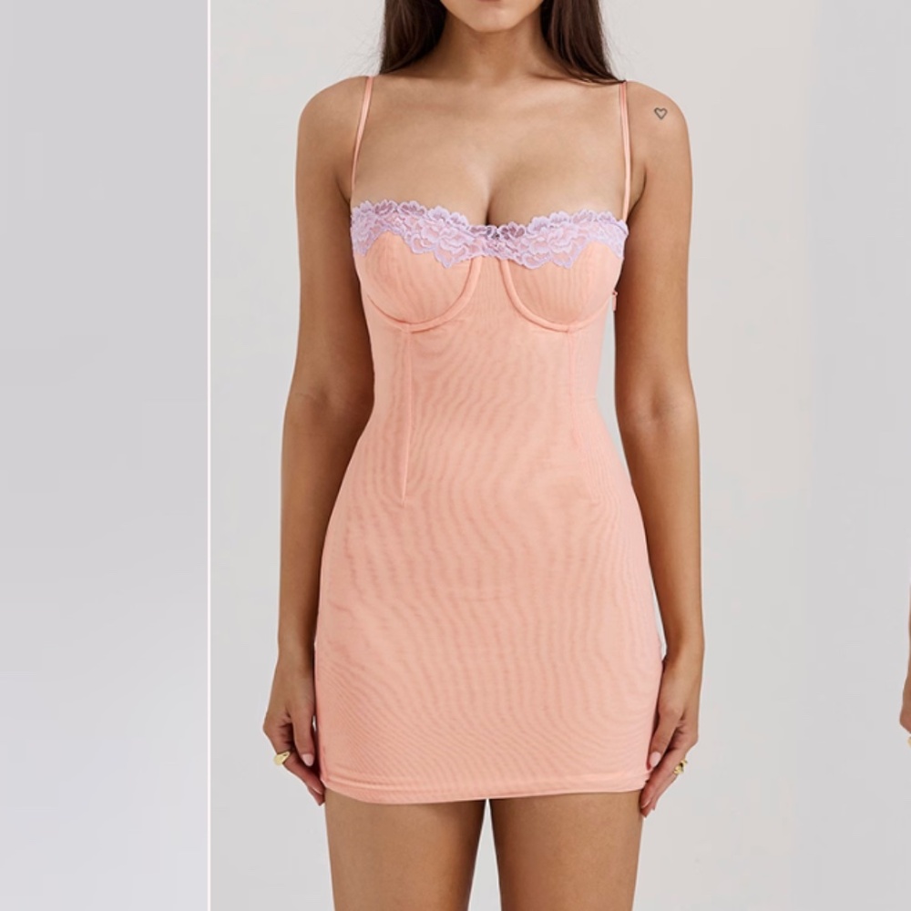 HOUSE OF CB 'Harper' Sorbet Lace Trimmed Mini Dress/Size XS REGULAR CUP